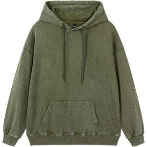 Men's Green Acid Wash Unisex Vintage Pullover Fall Winter Hoodies Sweatshirt